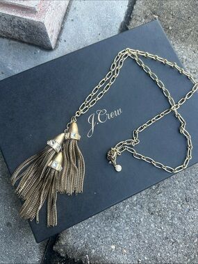 J. Crew Triple Tassel Fringe Gold Chain Necklace